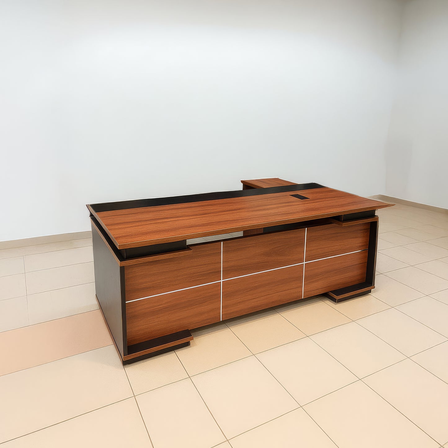 مكتب 180×160×75 سم + سايد + وحدة أدراج متصلة – بني وأسود – AZ50005