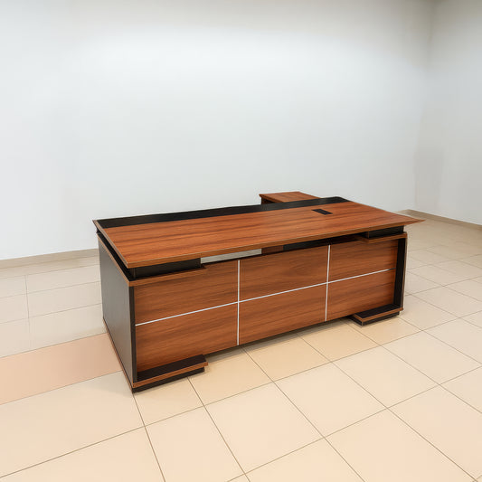 مكتب 180×160×75 سم + سايد + وحدة أدراج متصلة – بني وأسود – AZ50005