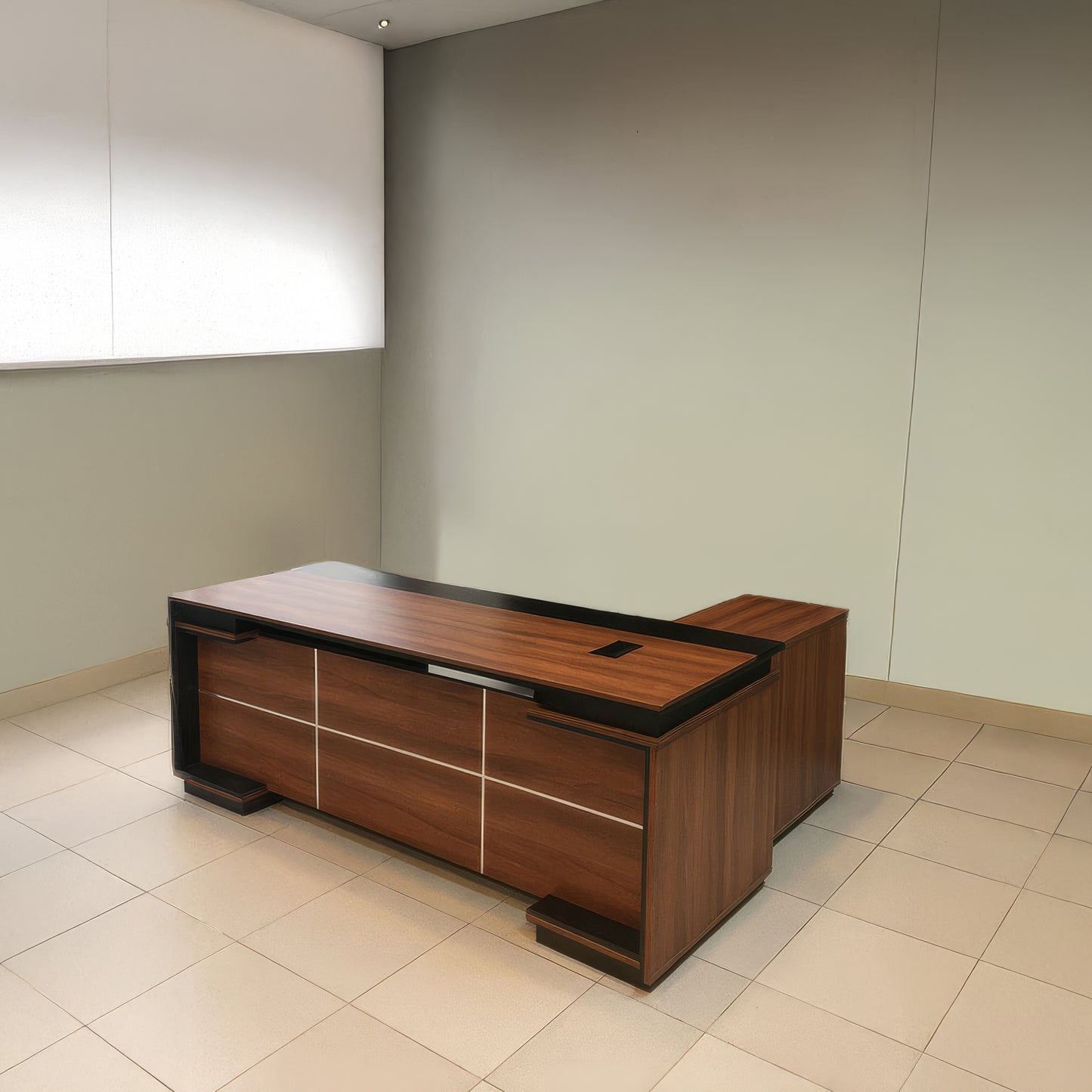 مكتب 180×160×75 سم + سايد + وحدة أدراج متصلة – بني وأسود – AZ50005