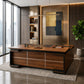 مكتب 180×160×75 سم + سايد + وحدة أدراج متصلة – بني وأسود – AZ50005