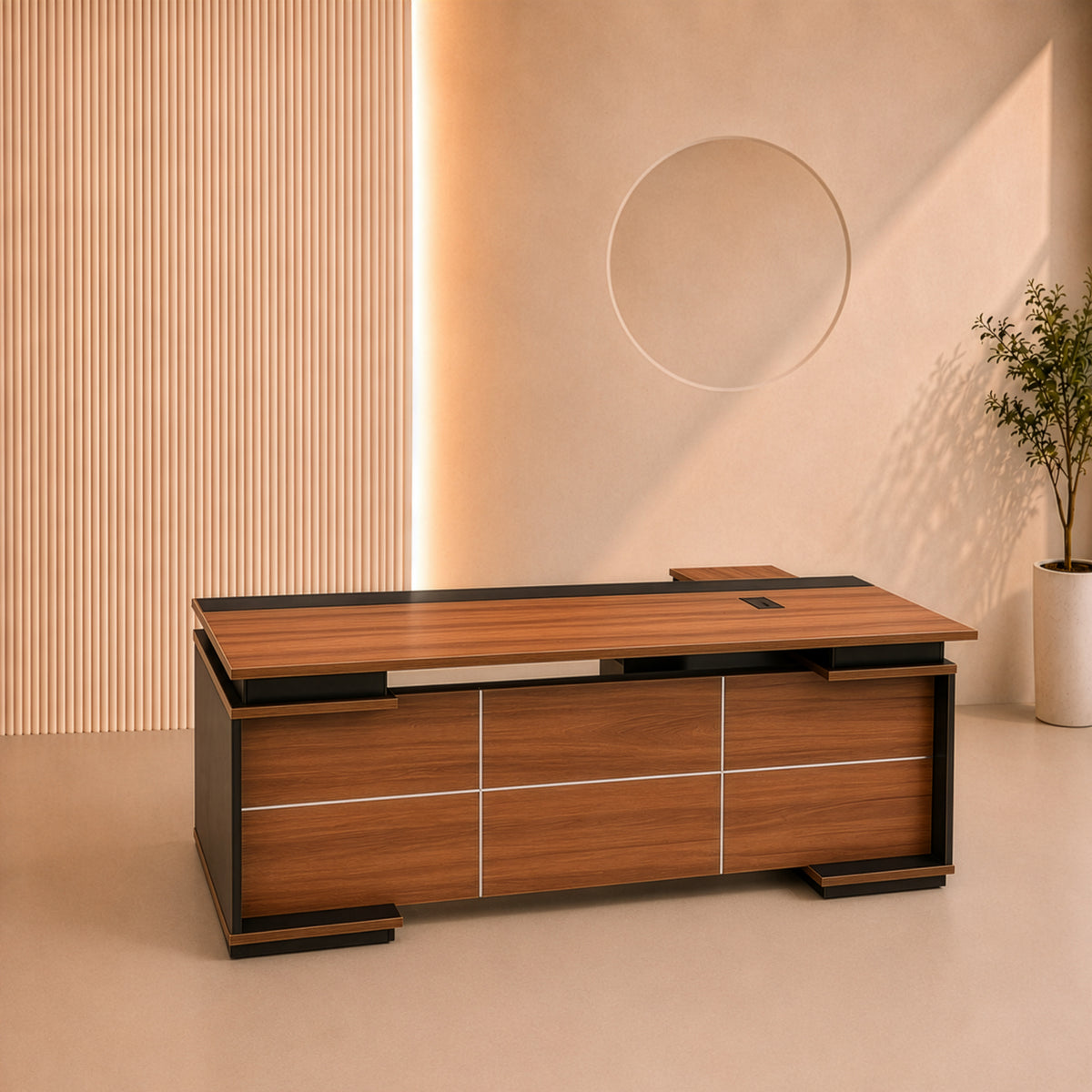 مكتب 180×160×75 سم + سايد + وحدة أدراج متصلة – بني وأسود – AZ50005