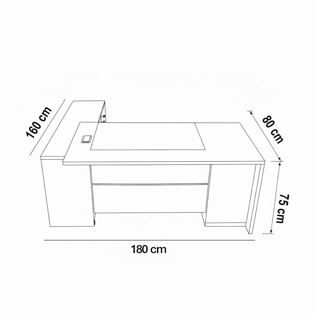 Desk 180×160×75 cm + Side Unit + Attached Drawer Unit + White Frame – Brown and Black – AZ500010