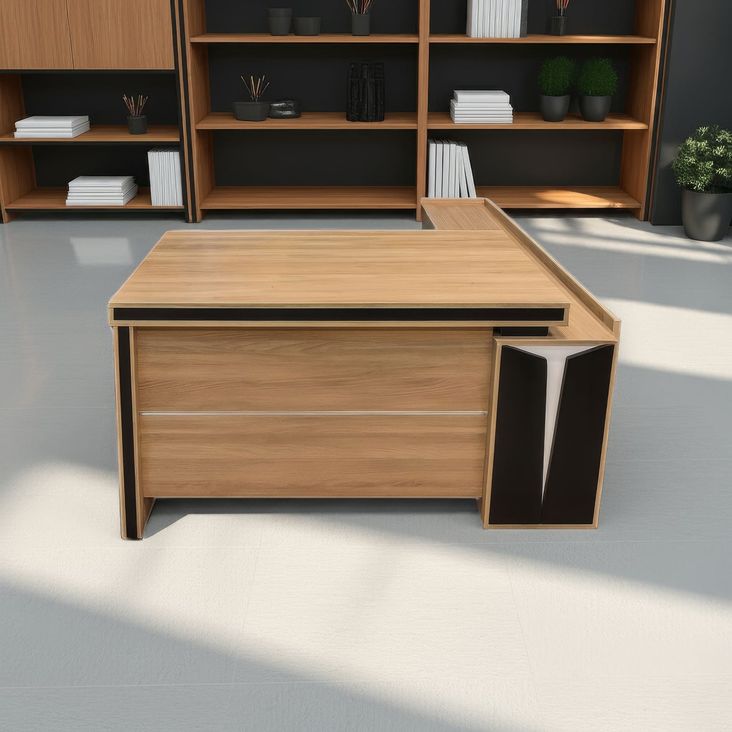 مكتب 180×160×75 سم + سايد – خشبي وأبيض وأسود – AZ50025
