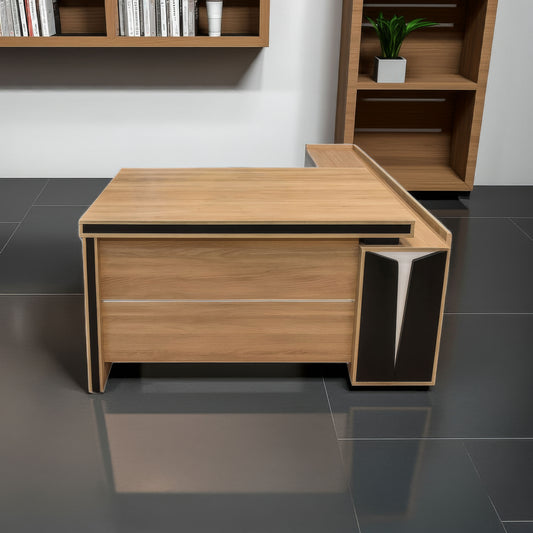 مكتب 180×160×75 سم + سايد – خشبي وأبيض وأسود – AZ50025
