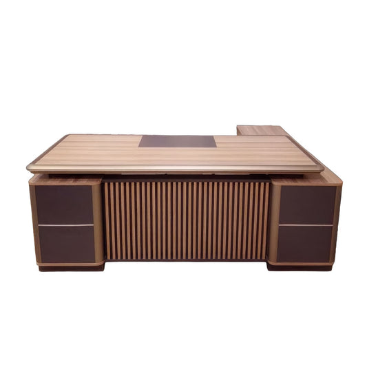 مكتب 200×160×75 سم + وحدة جانبية + أدراج متصلة – خشبي ورمادي – AZ50029