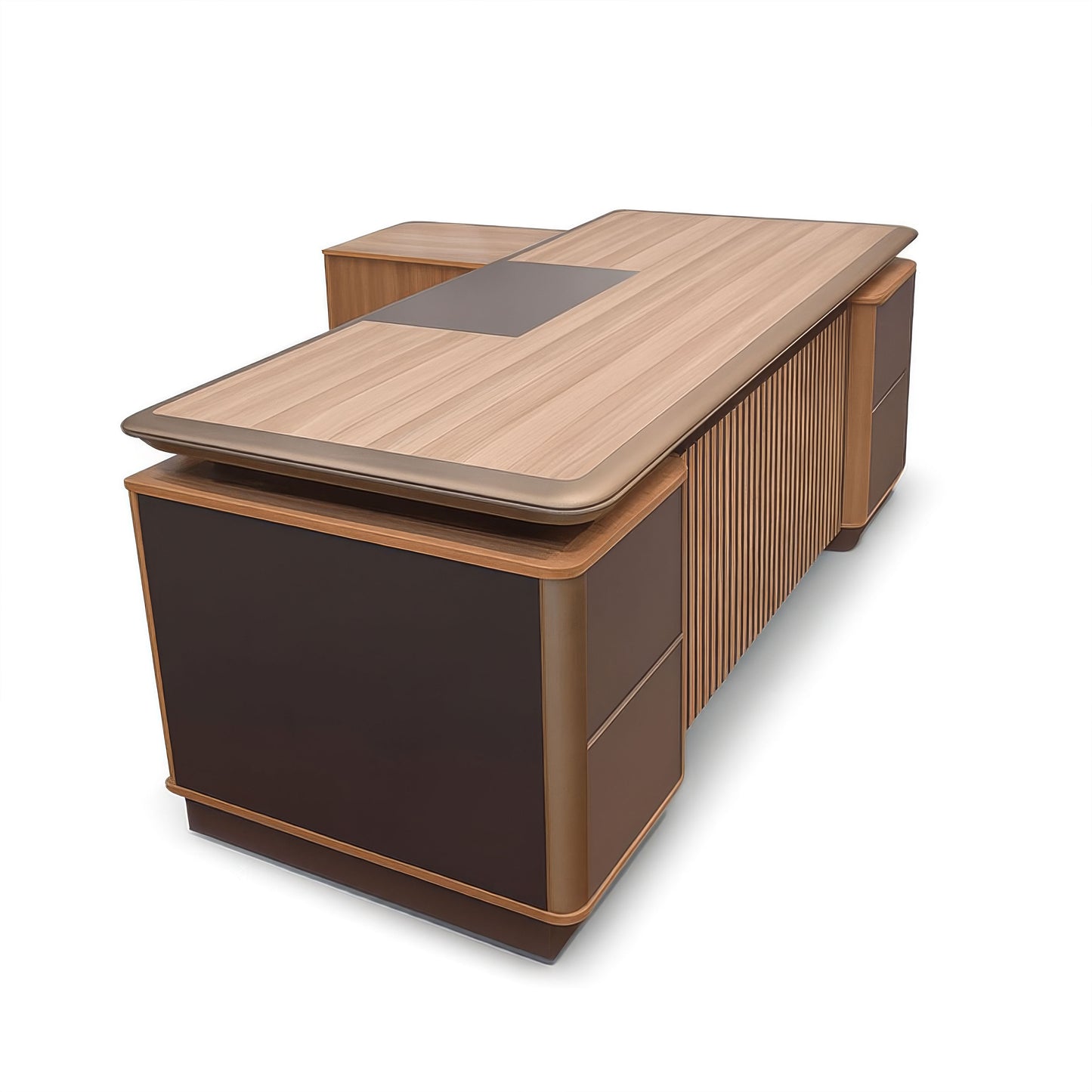 مكتب 200×160×75 سم + وحدة جانبية + أدراج متصلة – خشبي ورمادي – AZ50029