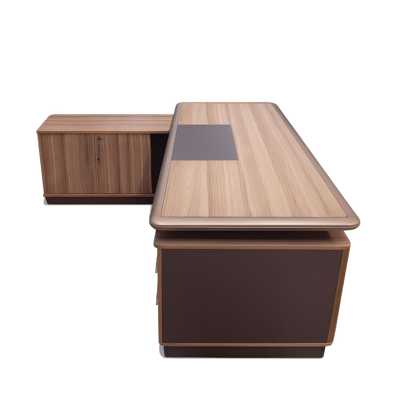 مكتب 200×160×75 سم + وحدة جانبية + أدراج متصلة – خشبي ورمادي – AZ50029