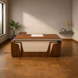 مكتب 200×160×75 سم + وحدة جانبية + أدراج متصلة – بني وبيج – AZ50030