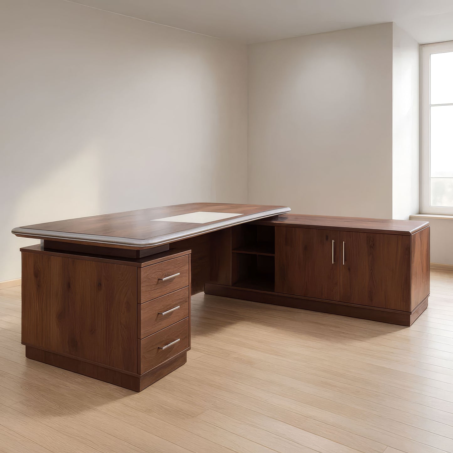 مكتب 200×160×75 سم + وحدة جانبية + أدراج متصلة – بني وبيج – AZ50030