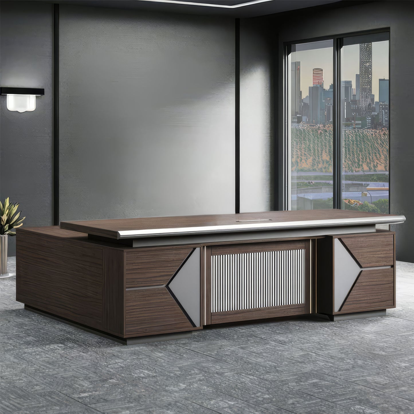 مكتب 200×160×75 سم + وحدة جانبية + وحدة أدراج متصلة – بني – AZ50069