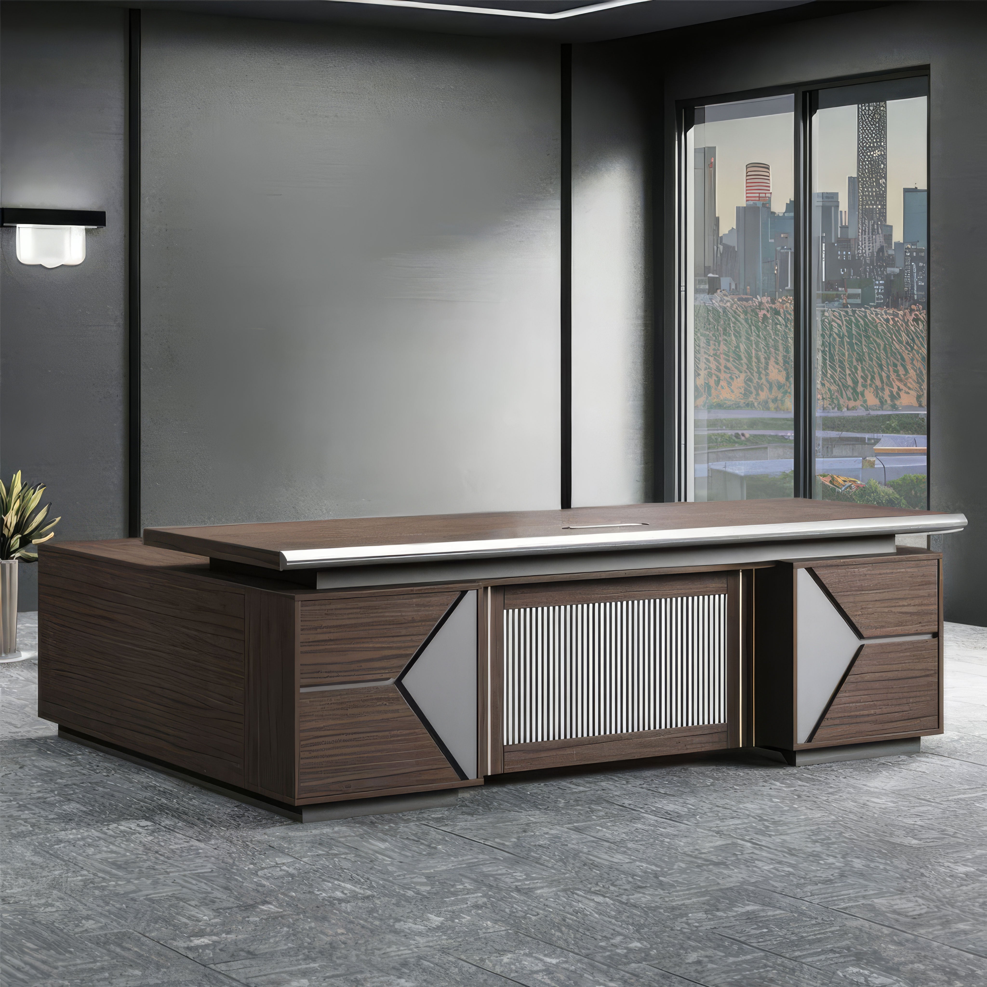 مكتب 200×160×75 سم + وحدة جانبية + وحدة أدراج متصلة – بني – AZ50069