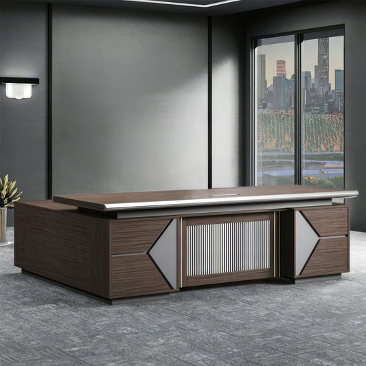 مكتب 200×160×75 سم + وحدة جانبية + وحدة أدراج متصلة – بني – AZ50069