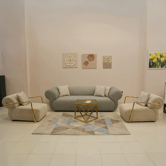 Modern Sofa Set 3 Pieces (Beech Wood, Plywood, Pine) – Color: Gray and Beige