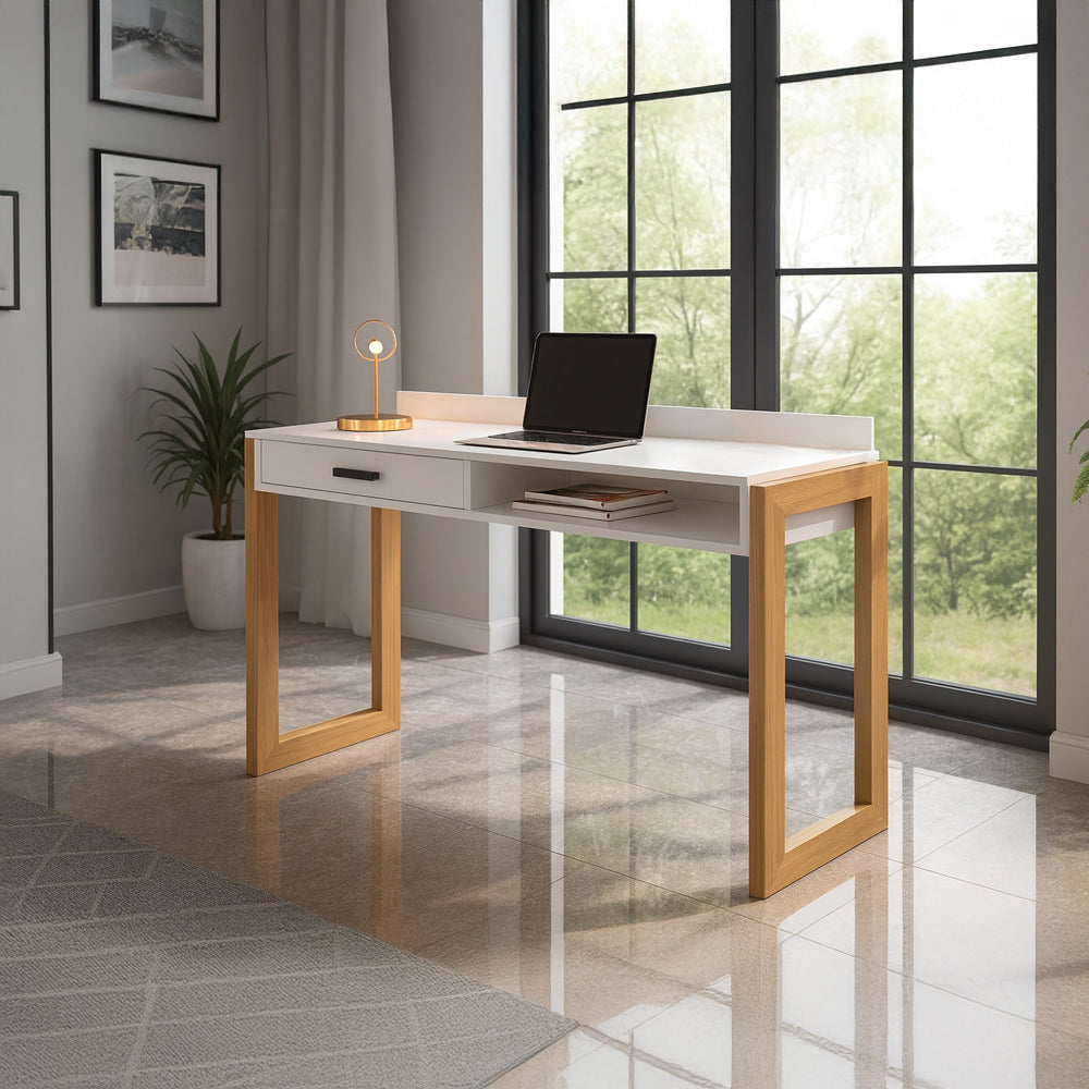 Desk 75 x 200 x 80 cm - Wooden and White - AZ11126