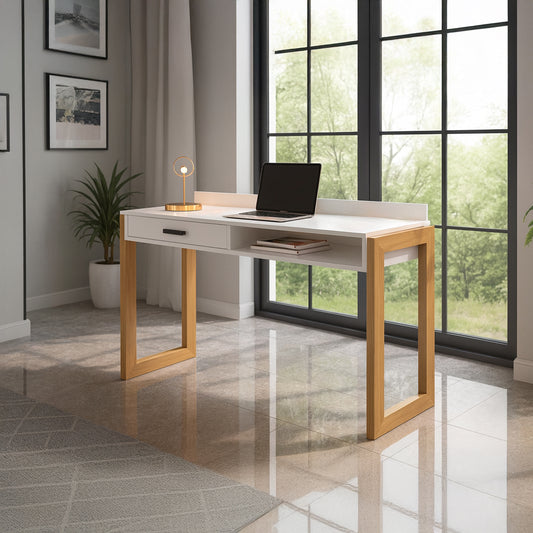 Desk 75 x 180 x 80 cm - Wooden and White - AZ11125