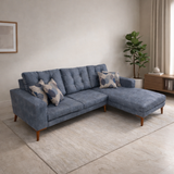 كنبة ركن مودرن على شكل حرف L – خشب طبيعي – لون دستي بلو (أزرق هادئ) – 255×175×85 سم – Cappuccino Slim