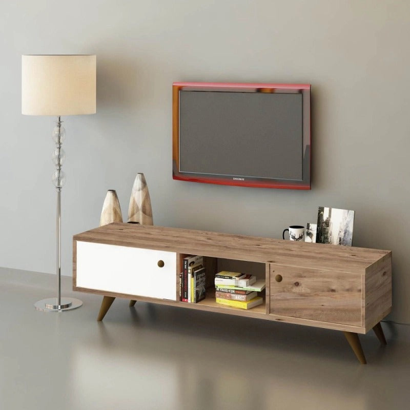طاولة تلفزيون 140×40×40 سم – خشبي وأبيض – AZ30070
