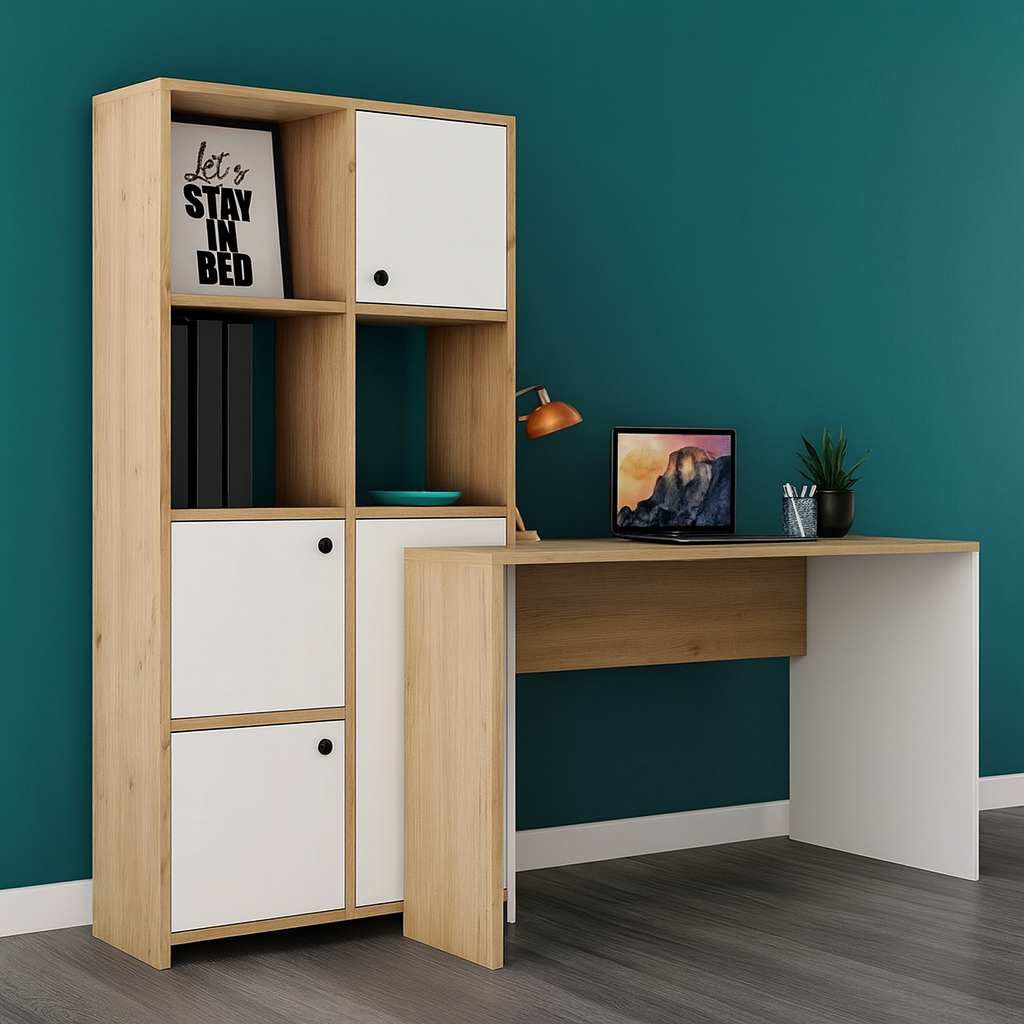 Desk 140x 50x 140 cm - wooden and white- AZ1180