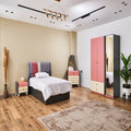 Roza Modern Youth Bedroom Set – MDF Wood – 2 Beds 120 cm + Wardrobe 130 cm + Dresser 80 cm + Nightstand 50 cm – AZ50139