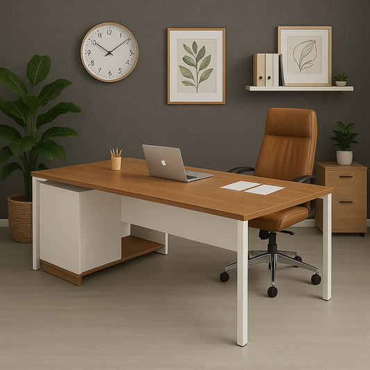 Manager's Desk 75*140*60 CM - Wooden and White - AZ12039