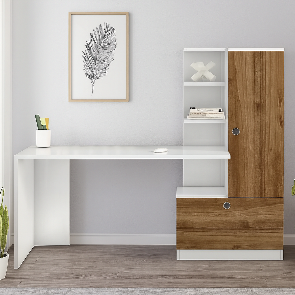 Desk 140 x 50 x 140 cm - Brown and White - AZ1072
