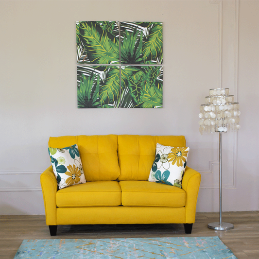 Modern Sofa Set 3 Pieces (Beech Wood, Plywood, Pine) Color: Yellow and Floral–Monte