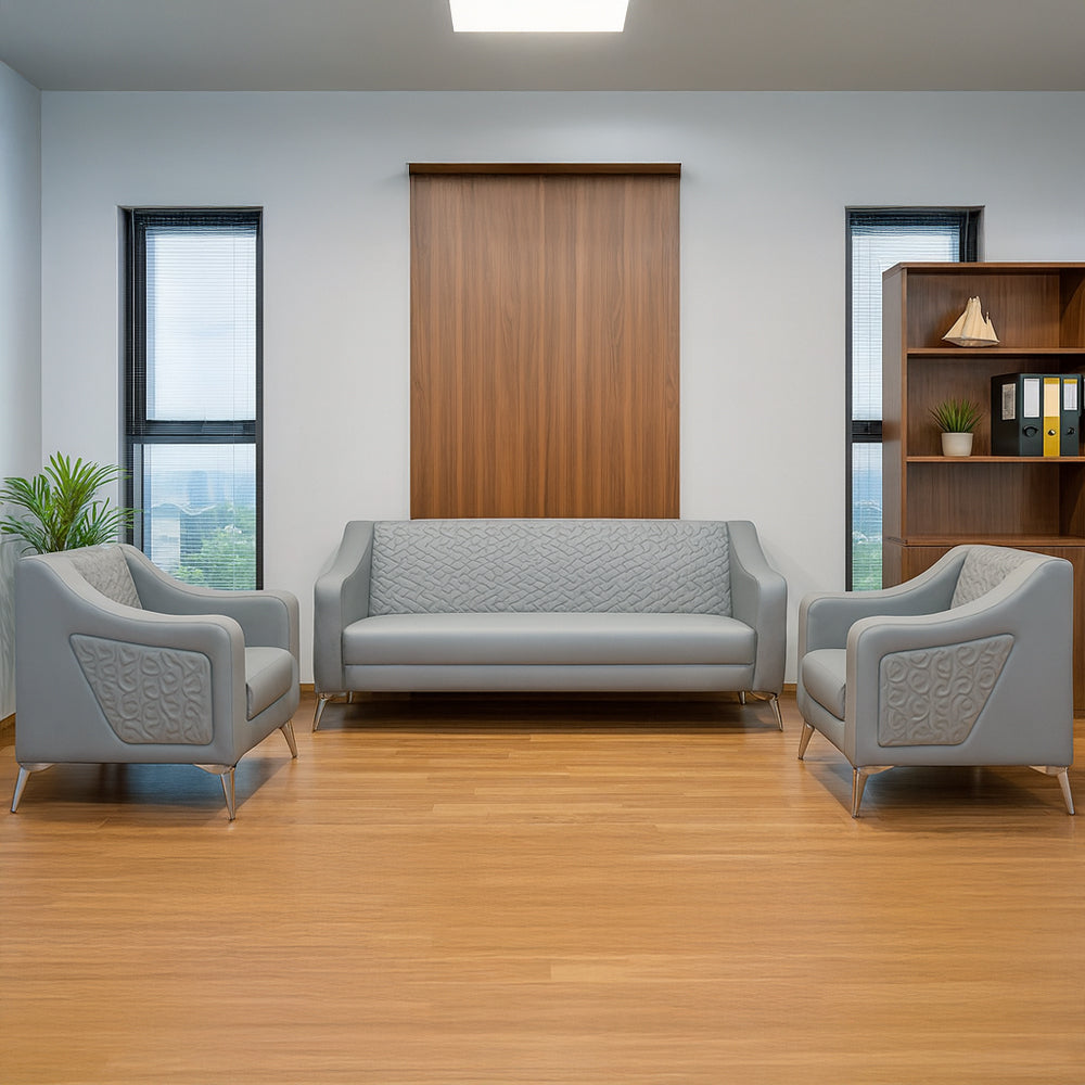 Office Sofa Set – Gray Leather with Musky and mdf Wood - BESAN
