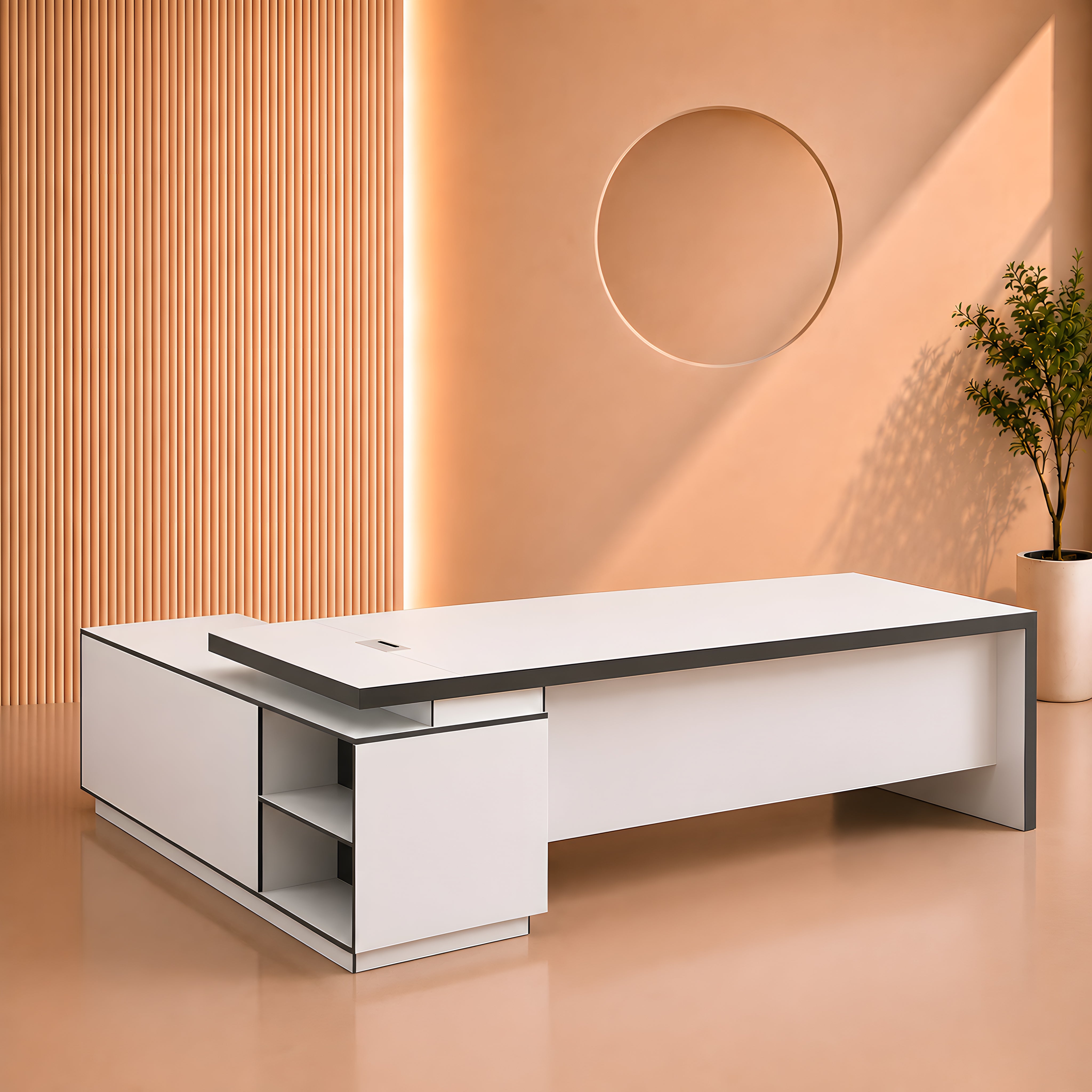 مكتب 200×160×75 سم + سايد – أبيض ورمادي – AZ1266