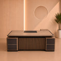 مكتب 200×160×75 سم + وحدة جانبية + أدراج متصلة – خشبي ورمادي – AZ50029