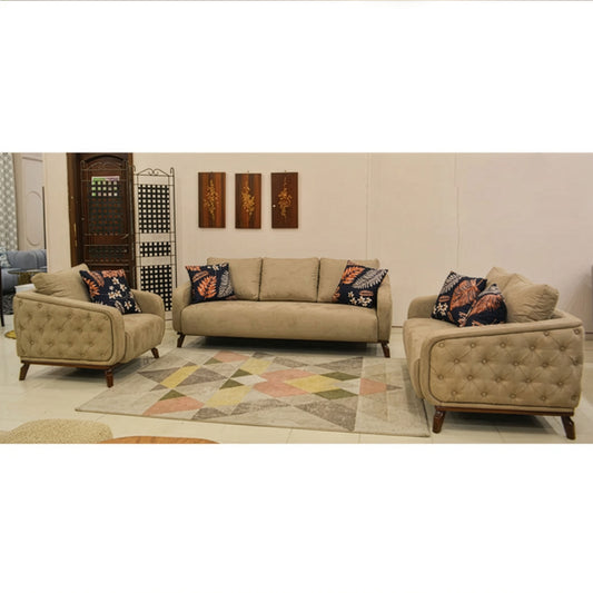 Modern Sofa Set 3 Pieces (MDF and Musky wood, with beech wood legs) – Color: Beige –Classico