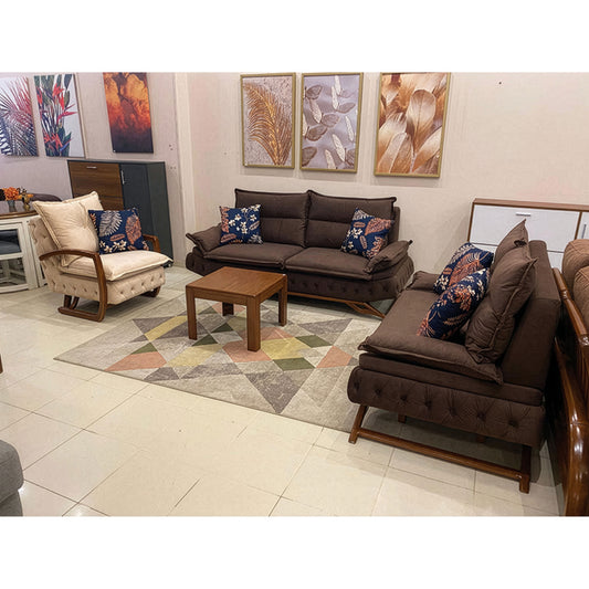 Modern Sofa Set 3 Pieces (MDF and Musky wood) – Color: Brown and Beige–2502