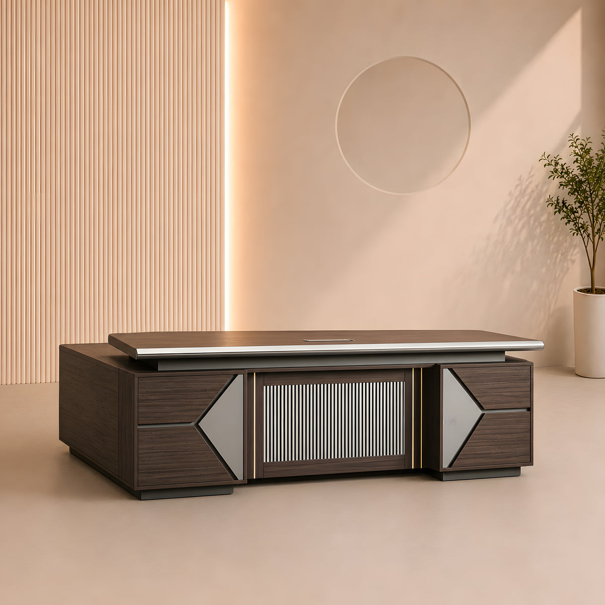 مكتب 200×160×75 سم + وحدة جانبية + وحدة أدراج متصلة – بني – AZ50069