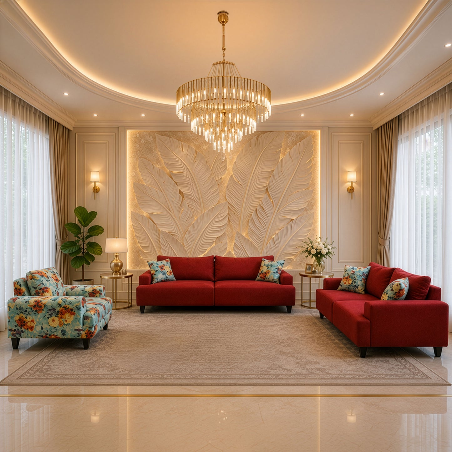 طقم انتريه مودرن 3 قطع (خشب أبلكاش، خشب زان، وخشب موسكي) – اللون: نبيتي ومشجّر – أفوندالي

