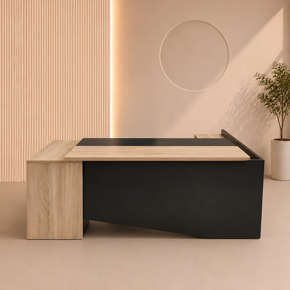 مكتب 200×160×75 سم + سايد + وحدة أدراج متصلة – أسود وبيج – AZ50019

