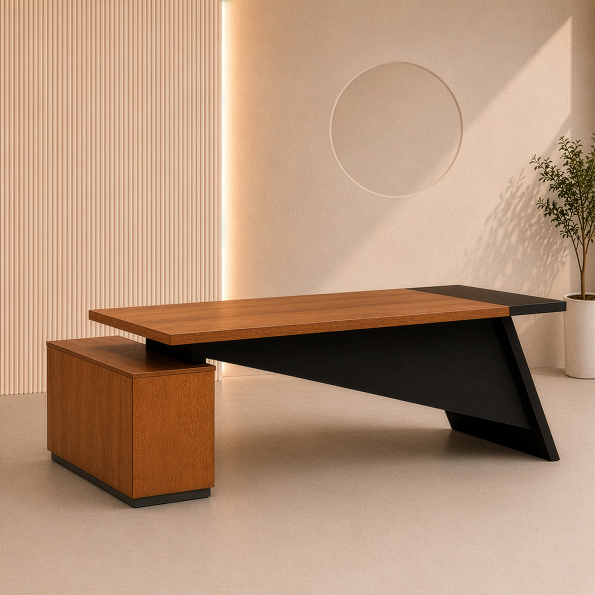 مكتب 200×160×75 سم + وحدة جانبية – رمادي وبني – AZ50022
