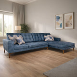 Modern L-Shaped Home Corner Sofa – Natural Wood – Denim Blue – 285*175*85 cm – Cappuccino Pro Max