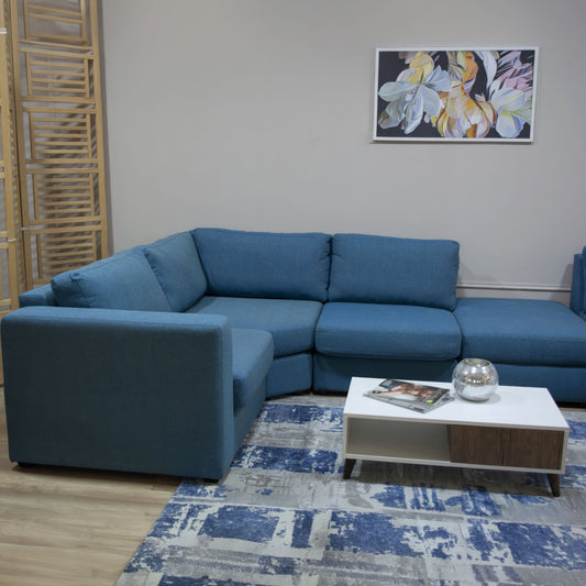 Modern Home Corner Sofa with Angled Shape (Plywood wood, Beech and Musky) – Color: blue-eterno