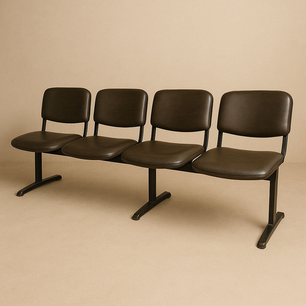 4-Seater Leather Waiting Chairs with Metal Frame 