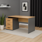 مكتب 120×60×75 سم + وحدة أدراج متصلة – رمادي وخشبي – AZ1059
