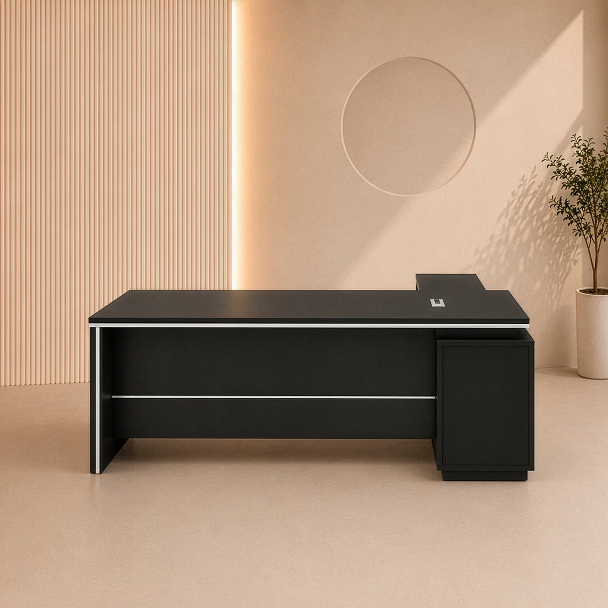 مكتب 200×160×75 سم + سايد  - أسود وأبيض - AZ50020