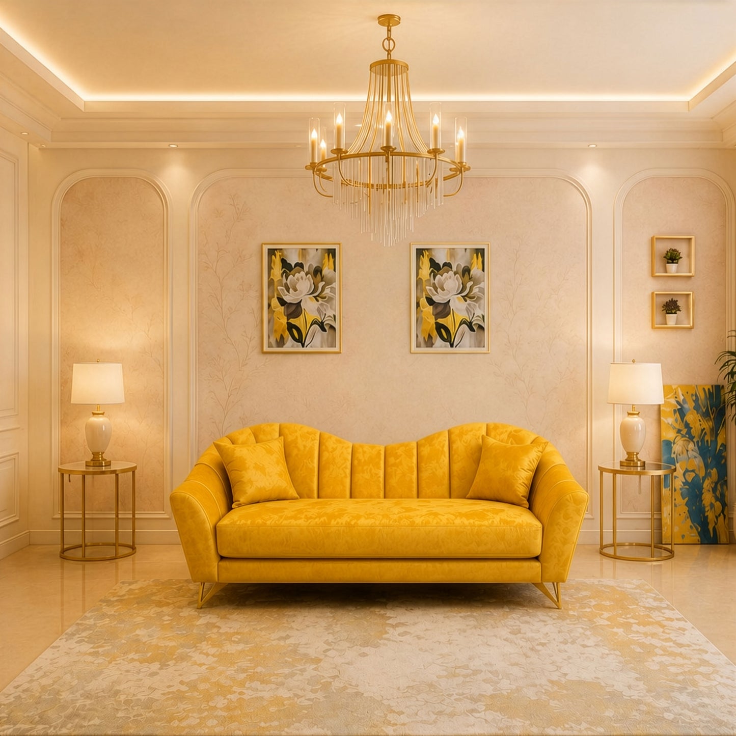 Modern Sofa Set 3 Pieces (Beech Wood, Plywood, Pine) – Color: Mustard Yellow –belfast