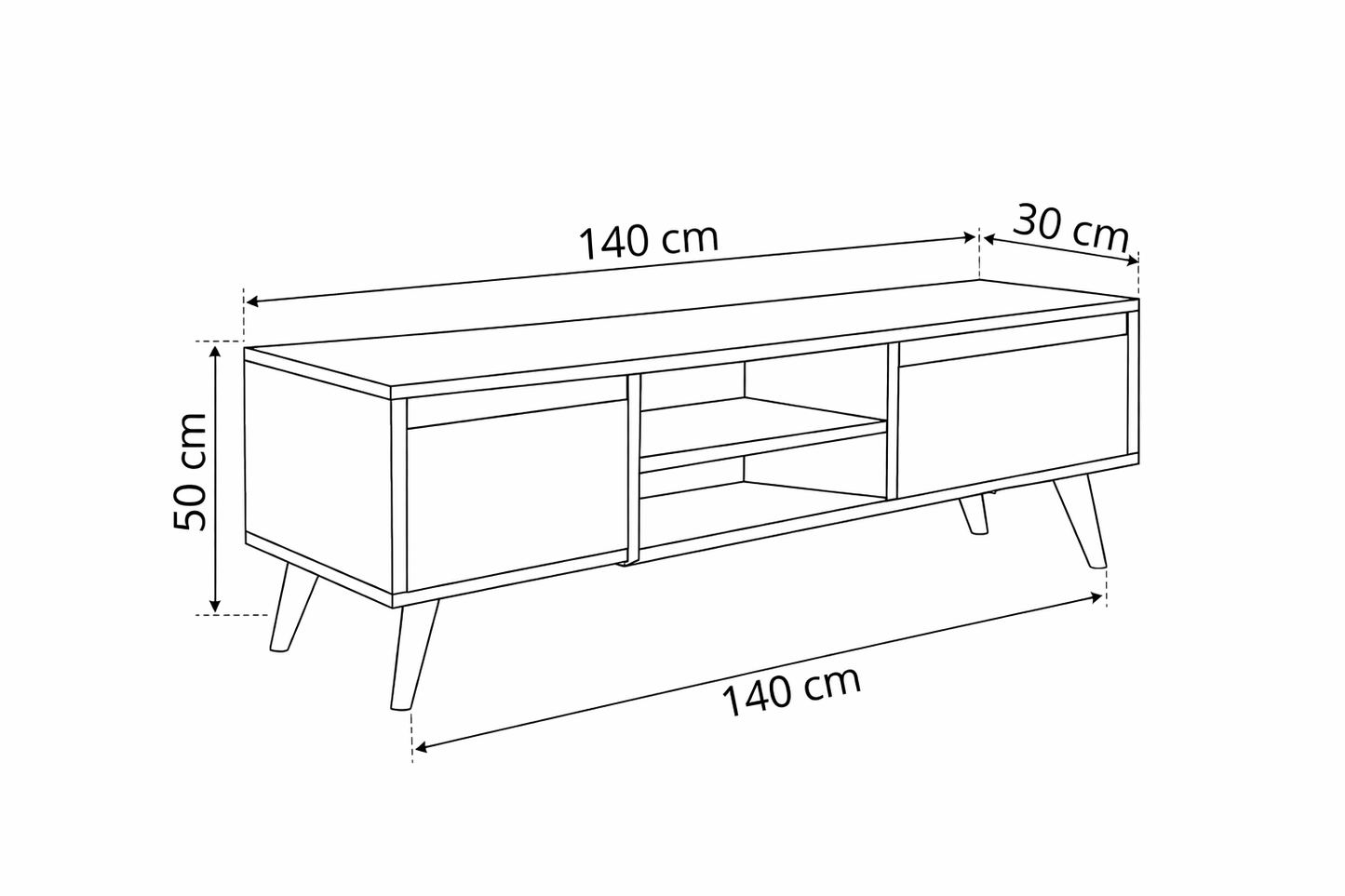TV Table, 140 × 30 × 50 cm - Wooden and White - AZ30078