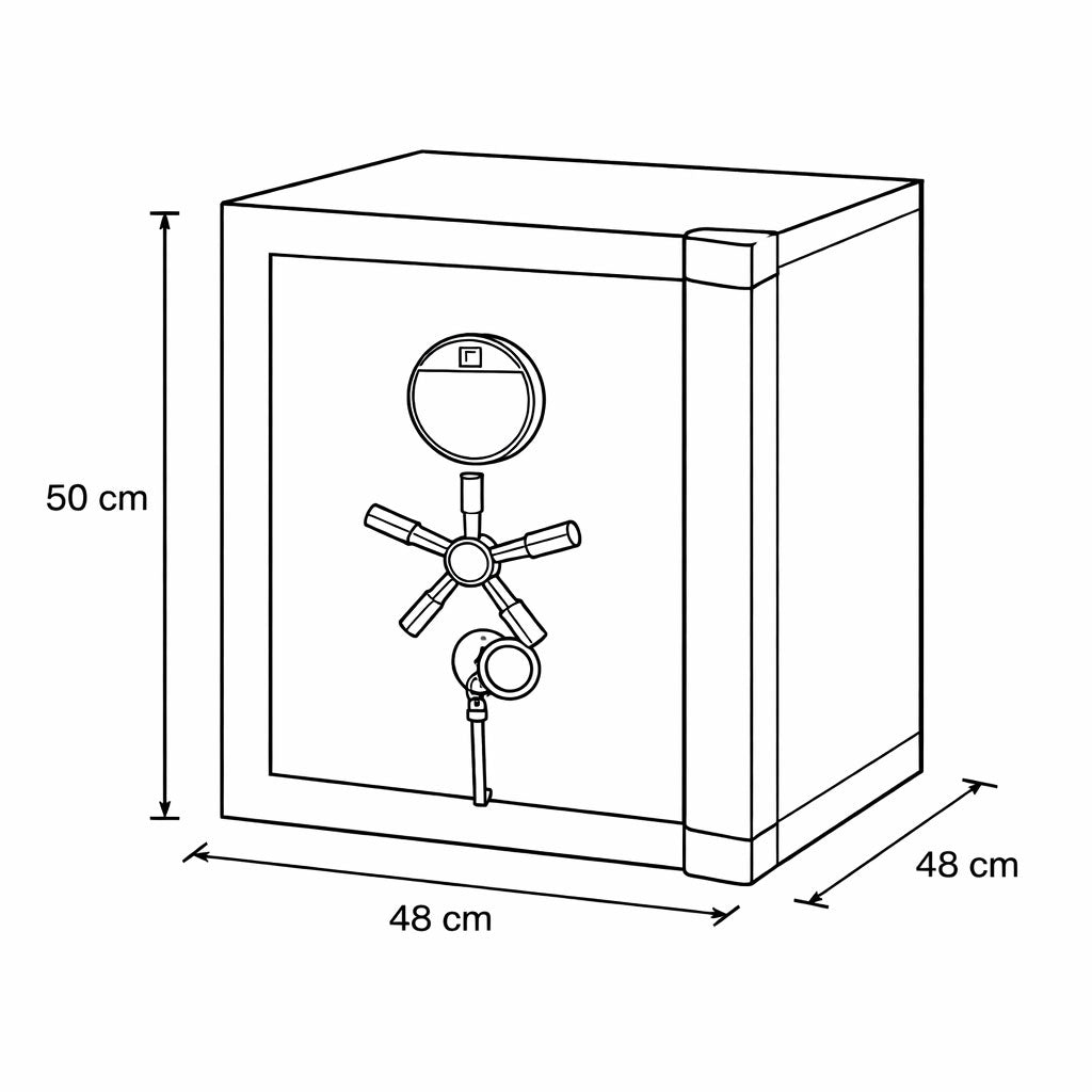 خزينة حديدية ديجيتال + بصمة + مفتاح – الارتفاع 50 سم × العرض 48 سم × العمق 48 سم – TH-500