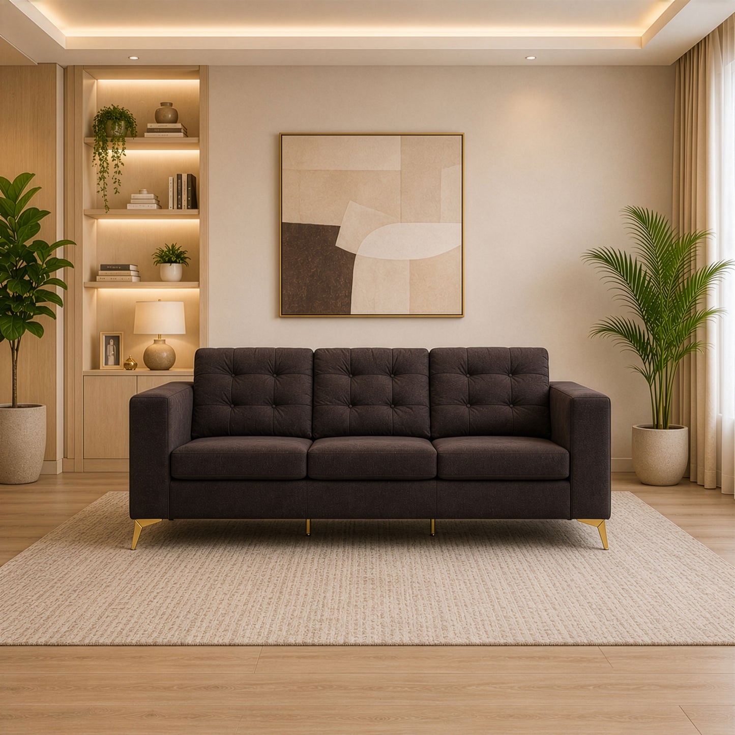 Modern Sofa Set 3 Pieces (MDF and Musky Wood) – Color: Brown – izel
