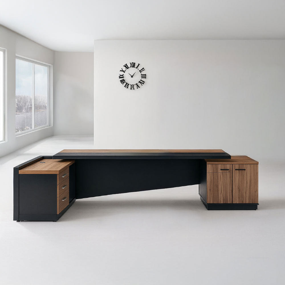 مكتب 220×160×75 سم + سايد – خشبي وأسود – AZ1111