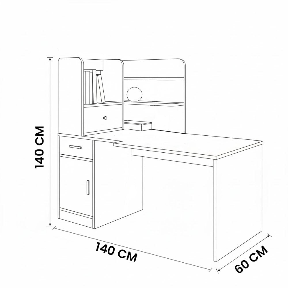 Desk 140x 60x 140 cm + Bookcase - wooden and white- AZ1179