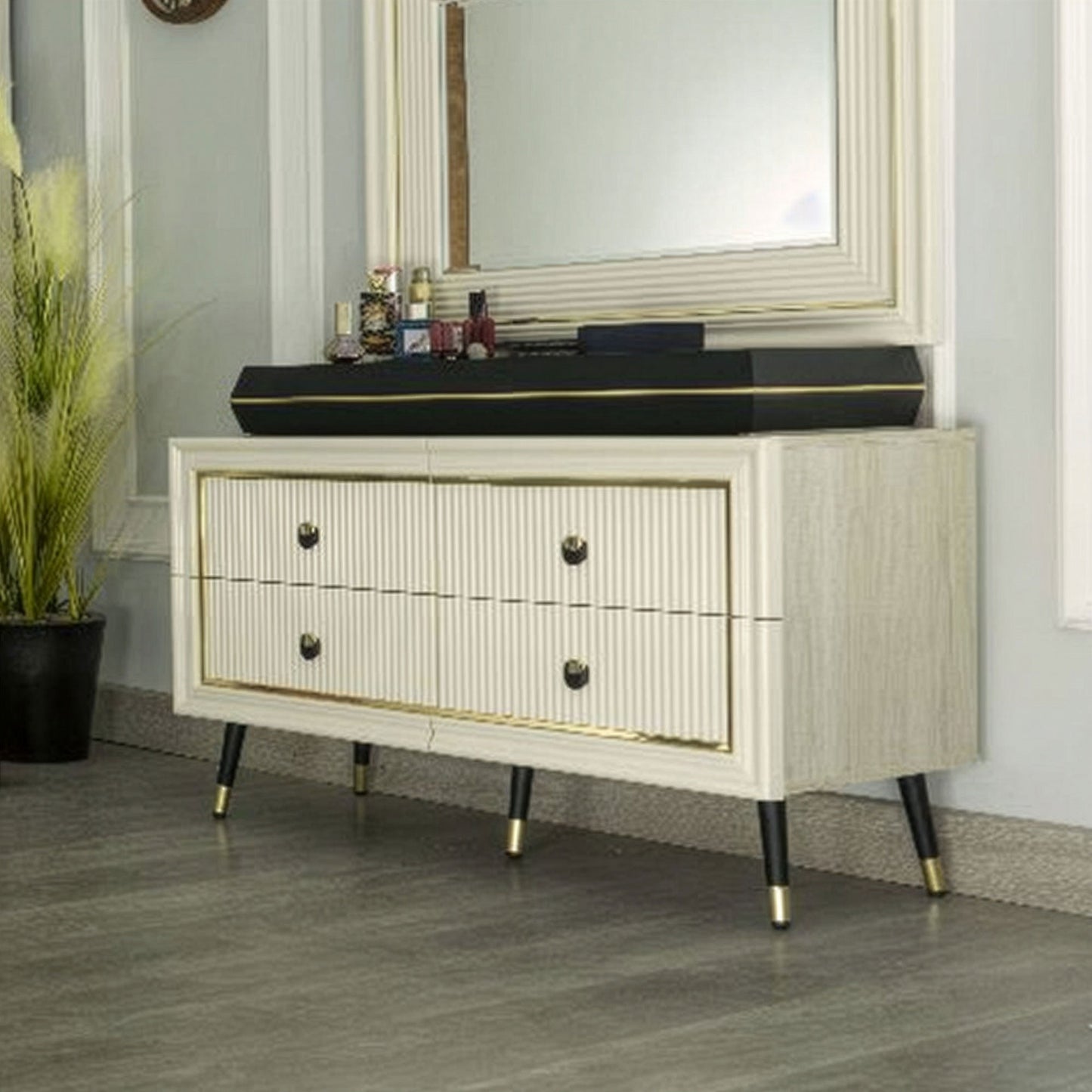 غرفة نوم ميراج (ألواح MDF) – سرير 160 سم، تسريحة 120 سم، 2 كمود 60 سم، دولاب 260 سم