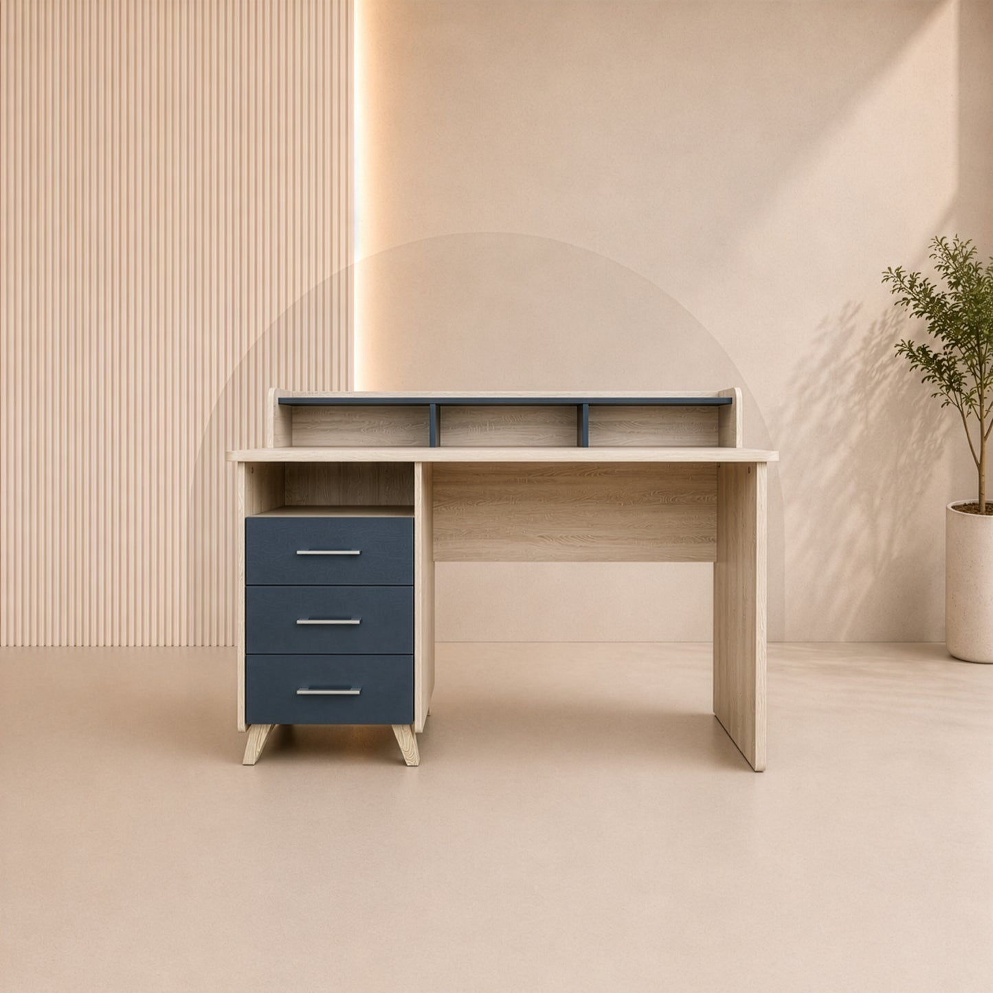 مكتب 120×60×100 سم + وحدة أدراج متصلة – رمادي وخشبي – AZ1177
