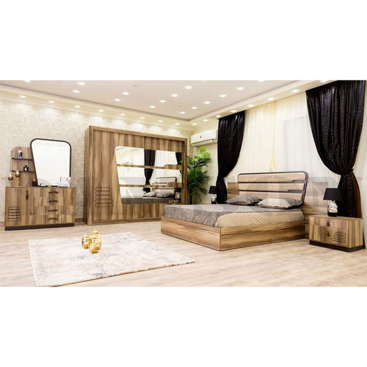 غرفة نوم مارسين (ألواح ميلامين MDF) – سرير 160 سم، تسريحة 100 سم، عدد 2 كومود 55 سم، دولاب 245 سم