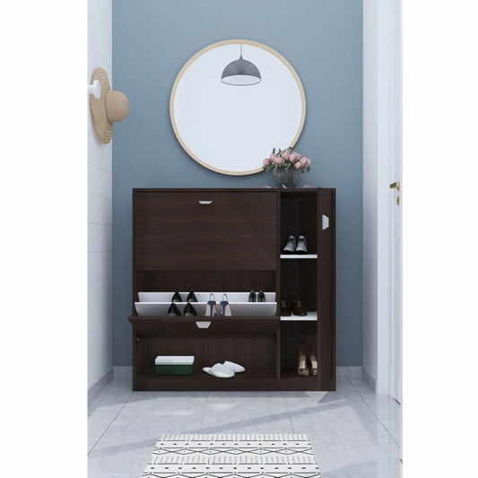 Shoe Cabinet, 80 × 35 × 110 cm -  Brown and White  - AZ4009